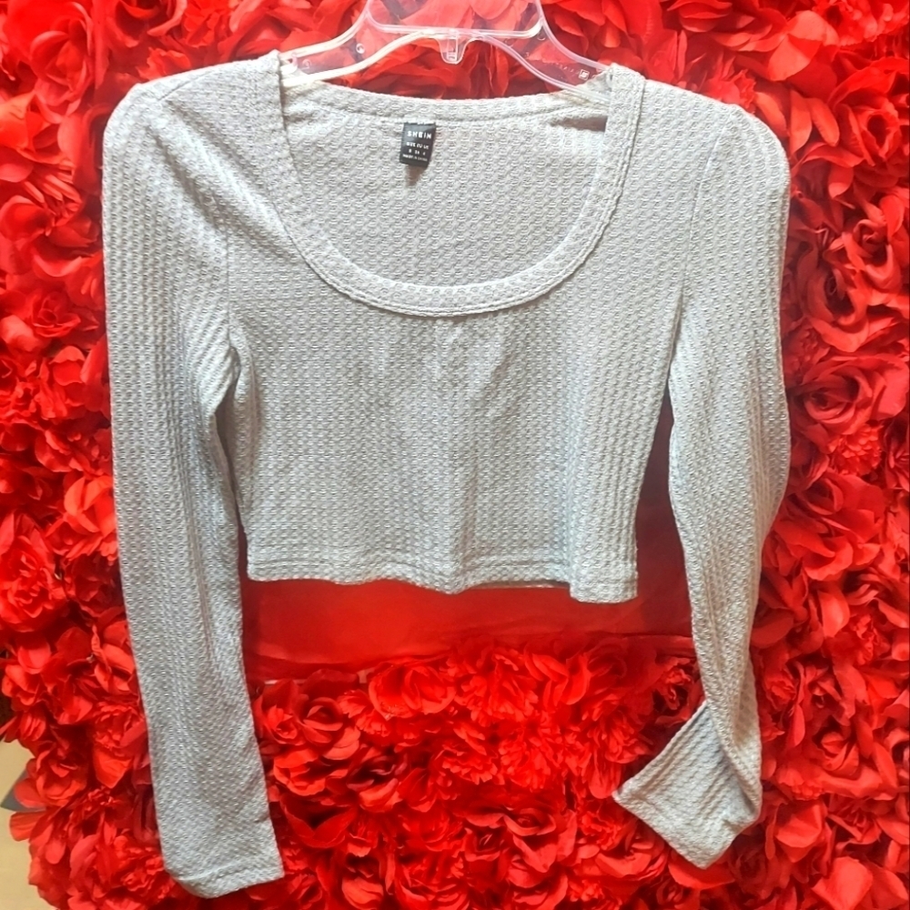 Shein Women's Size Small Crop Waffle Shirt with Long Sleeves